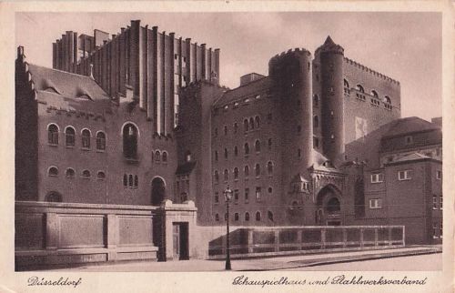 Ak Düsseldorf am Rhein, Schauspielhaus mit Stahlwerksverband