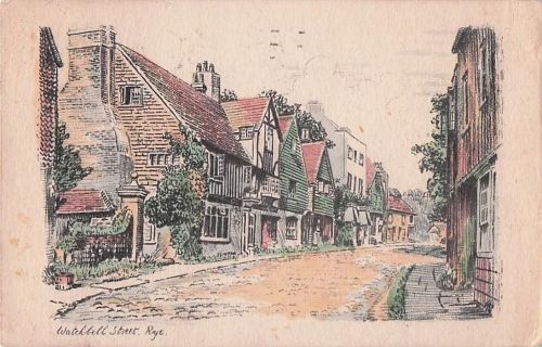 historische Ansicht der Watchbell Street in Rye, England.