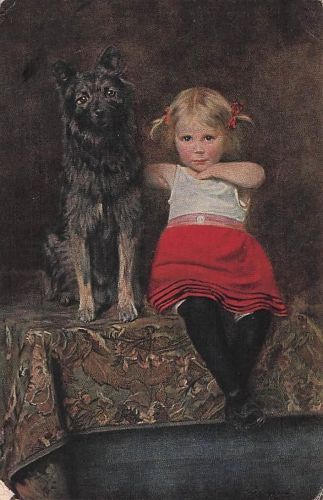 Künstler-AK Fritz Greve: Lieselotte präsentiert stolz ihren treuen Hund