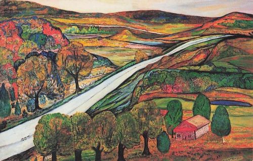 Ungestempelte Postkarte NT-8 Panoramastraße, gemalt von der Mundkünstlerin Nyla Thompson