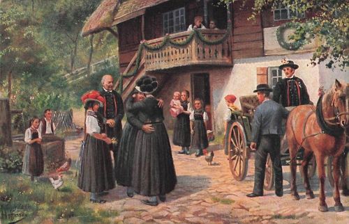 Hoffmann Heinrich Trachten Pferdekutsche Abschied vom Elternhaus Kat