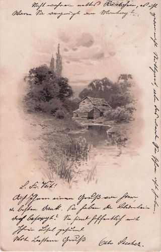 Antike Postkarte mit romantischem Landschaftsmotiv