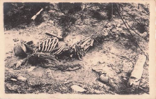 Antike Fotopostkarte mit Militärleichen aus dem Ersten Weltkrieg
