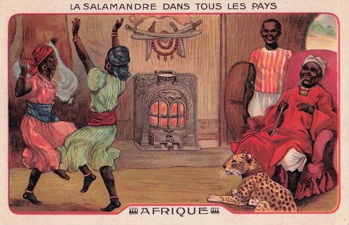 Aufschrift „LA SALAMANDRE DANS TOUS LES PAYS“ und gehört zu einer Serie, die das Thema „AFRIQUE“ (Afrika)