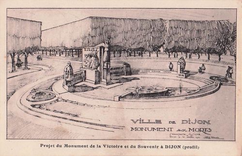Lithografie mit dem Architekturentwurf für das Kriegerdenkmal von Dijon