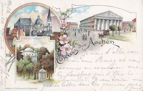 Litho Aachen in Nordrhein Westfalen, Dom, Theater, Lousberg mit Belvedère