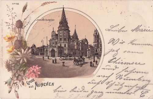 Lithographie München, Blick zum Löwenbräu-Keller