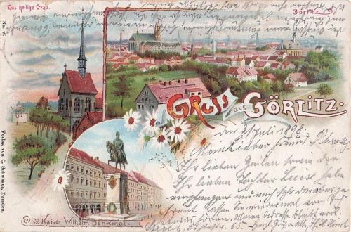Lithographie Görlitz, Kaiser Wilhelm Denkmal, Totalansicht