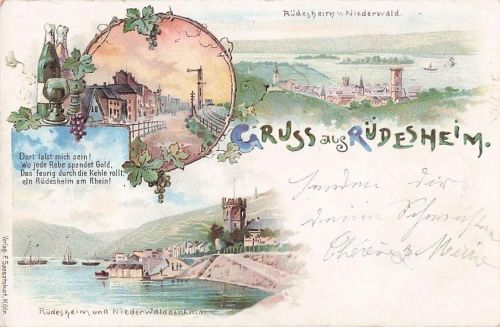 Lithographie Gruss aus Rüdesheim