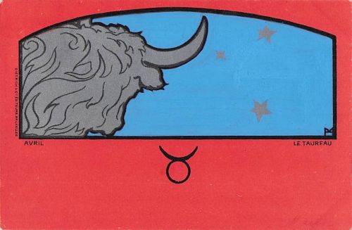 TAURUS LE TAUREAU ZODIAC HENRI MEUNIER KUNST NOUVEAU HOROSKOP POSTKARTE