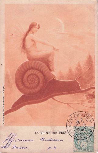 Dame auf Schnecke Fantasie Surrealismus Surrealismus Kiel Jugendstil