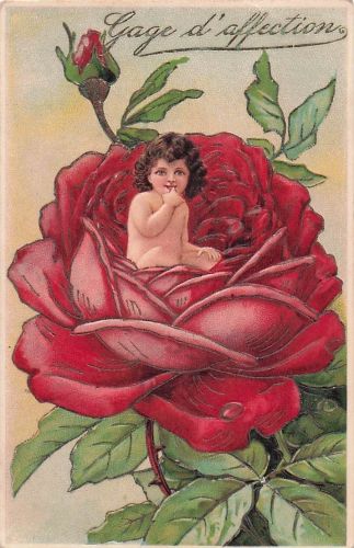 Herzlichste Glückwünsche , Mädchen mit roter Rose, geprägt, abgestempelt