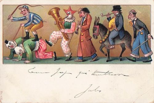 historische französische Karikatur-Ansichtskarte humorvolle Musikanten-Gruppe