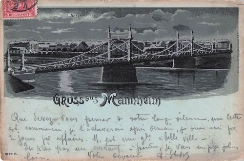 Mondschein Litho Mannheim in Baden Württemberg, Neckarbrücke