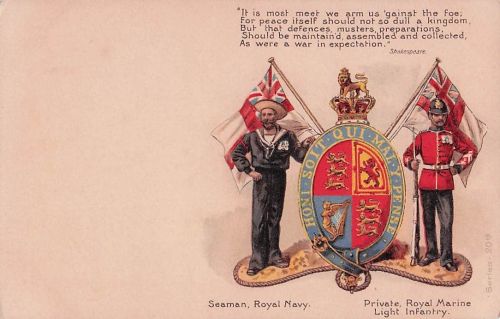 England Postkarte Seemann Royal Navy Gefreiter Royal Marine Maxim Logo ca. 1905