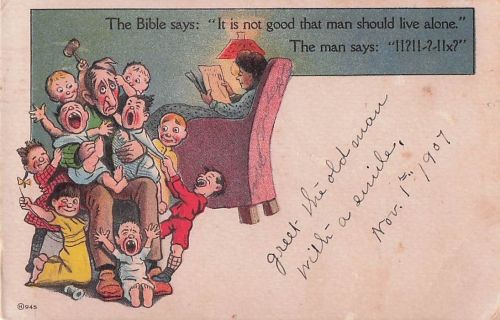 Postkarten-Comic-Humor „Der Mensch sollte nicht allein leben…“ C 1907