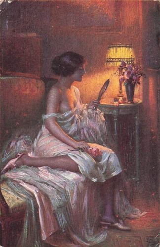 Tegligee-Frau Violette Dämmerung SPIEGEL Zaristisches Russland Postkarte 1909er ENJOLRAS