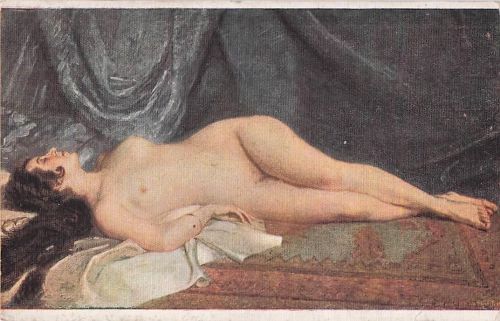sexy nackte Frau, französische Vintage-Kunstpostkarte, Lapina, russische Diaspora