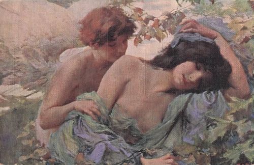 Künstlerkarte Kunstwerk Erotik nackt nude Amor und Psyche. H. Böttinger