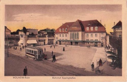 Ak Eppinghofen Mülheim an der Ruhr, Bahnhof, Straßenseite, Straßenbahn