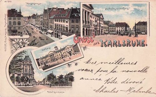 KARLSRUHE Baden Kaiserstraße Rathaus Hotel Germania Marktplatz Rathaus