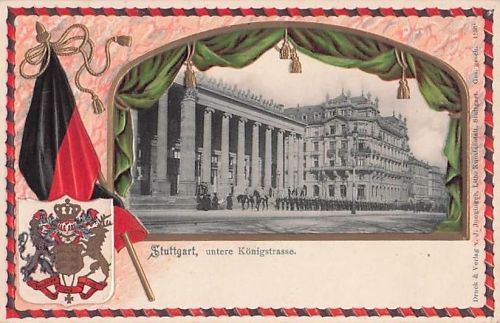 Passepartout-Lithographie Stuttgart, Untere Königstrasse, Wappen