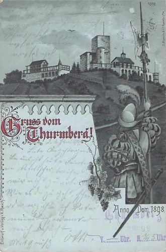 Mondschein-Lithographie Durlach, Ritter vor der Burg