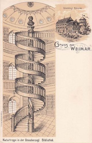 Lithographie Weimar / Thür., Naturtreppe in der Grossherzogl. Bibliothek