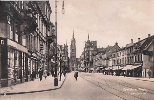 Ak Krefeld am Niederrhein, Rheinstraße, Geschäfte u. Passanten