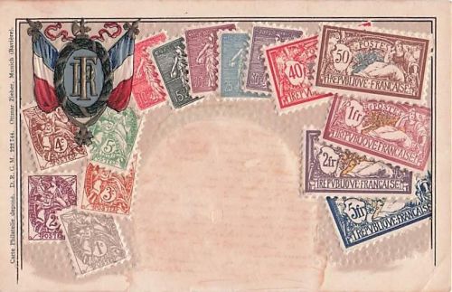 Frankreich Postkarte Darstellung Von Briefmarken