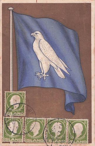 isländische patriotische Postkarte Schiffspost