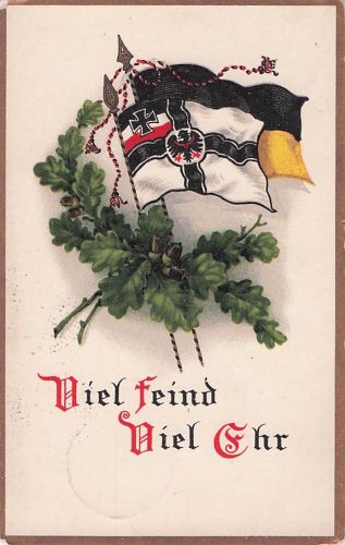 trägt den patriotischen Spruch „Viel Feind, Viel Ehr!“.