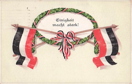 Diese Karte zeigt typische patriotische Motive des Deutschen Kaiserreichs.