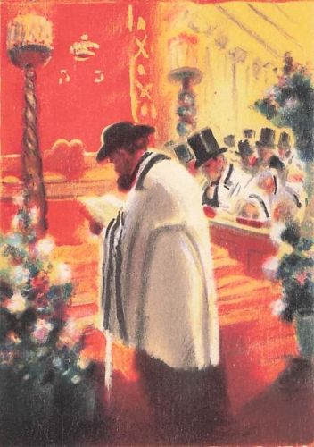 Judaica Alte jüdische Postkarte Tefillin in der Synagoge