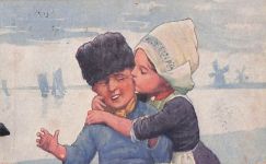 Künstler-AK Karl Feiertag: Holländisches Mädchen küsst Jungen