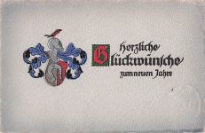 Neujahrskarte (Ansichtskarte im Bereich Studentika) mit einem akademischen Wappen