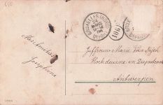 Postkarte: Frau mit Kind in Kinderbett