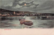 AK Rüdesheim am Rhein im Mondschein - Raddampfer Litho Postkarte ca. 1910
