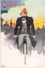 Alte Ansichtskarte Constantinople 1902 Rossetti Radfahrer Karikatur Sultan Fes