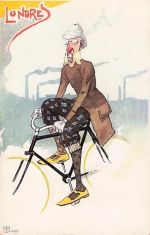 Alte Künstlerpostkarte Caricature Londres England Radfahrer ca. 1900