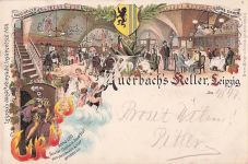 Lithographie Leipzig, Auerbachs Keller, Faust-Keller, Goethe-Zimmer, Wappen