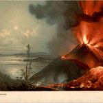 Napoli - Erruzione del Vesuvio - Litho