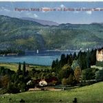 Klagenfurt, Schloss Freyenturm mit Ausblick auf Loretto, See und Maiern