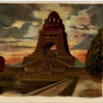 Völkerschalcht Denkmal bei Leipzig 18,10,1813 - Litho