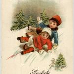 Weihnachten - Kinder mit Schlitten