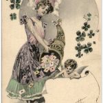 Bonne Annee - Frau mit Füllhorn und Engel