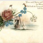 Schiff mit Blumen - Litho