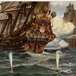 Chr. Rave - Konvoischiff Das Wappen von Hamburg im Kampf mit Piraten