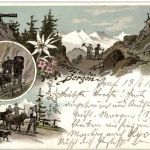 Gruss aus den Bergen - Postkutsche - Zwerg - Litho - Verlag Schlumpf