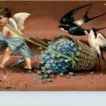 Engel mit Schwalben - Prägekarte